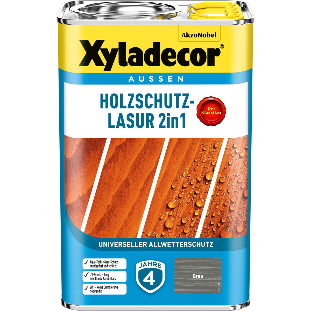 Xyladecor Holzschutz-Lasur 2in1 Grau 4 L | Grau | 112406