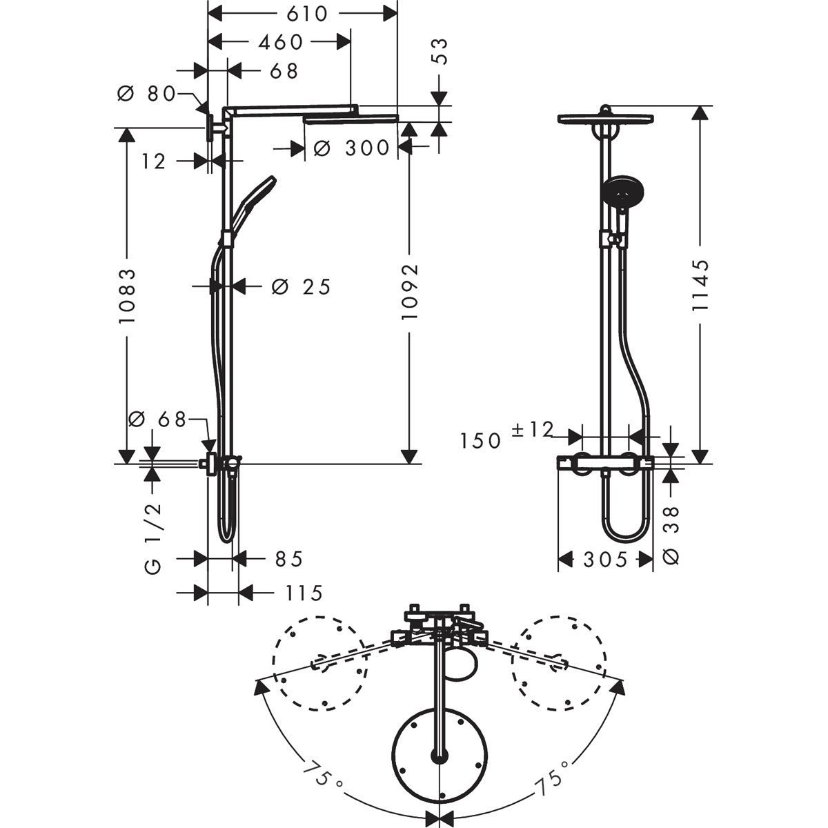 Hansgrohe  Duschsystem 300 Raindance S 1 Strahlart mit Thermostat Chrom | 115011 – Bild 3