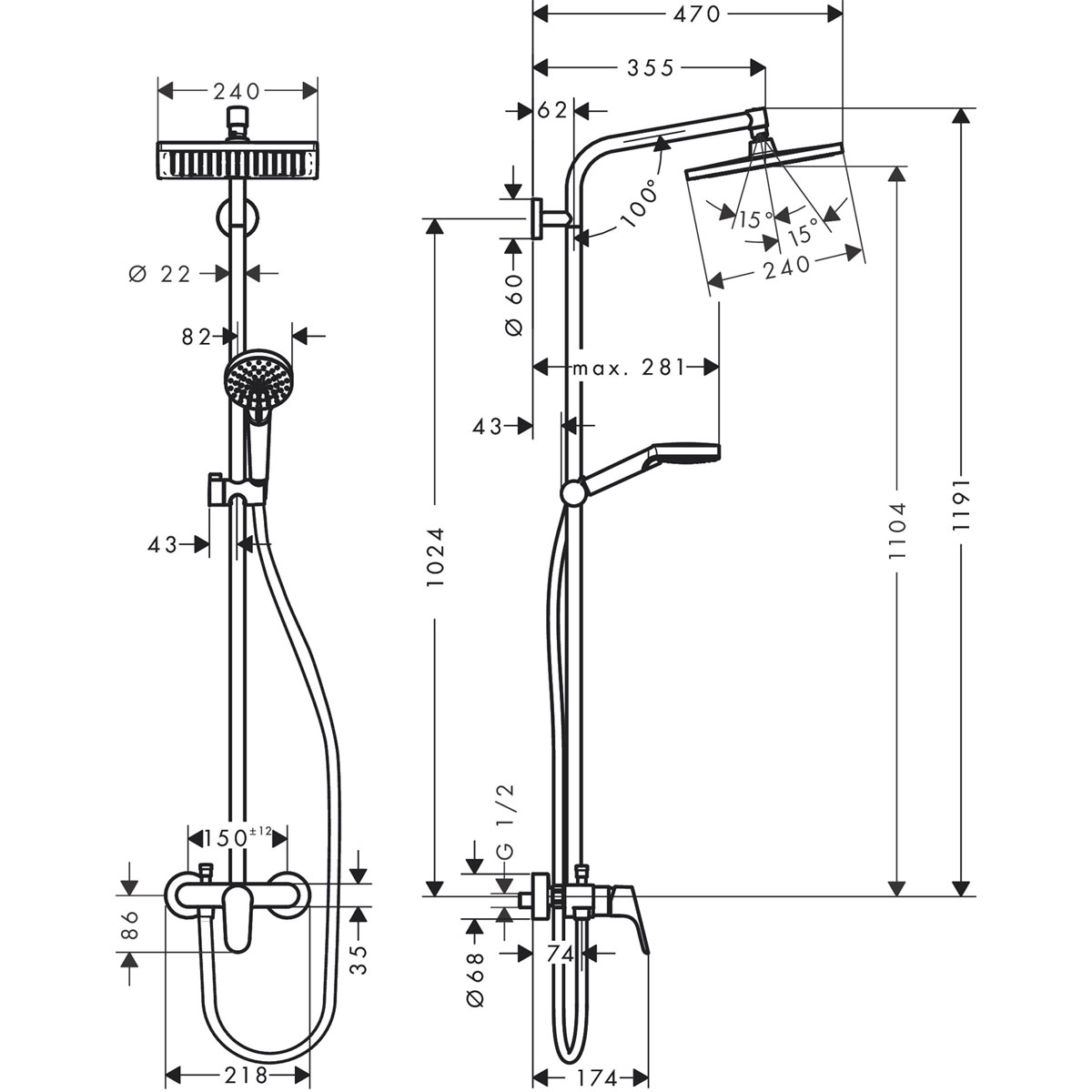 Hansgrohe  Duschsystem 240 Crometta E 1 Strahlart mit Einhebelmischer Chrom | 115090 – Bild 3