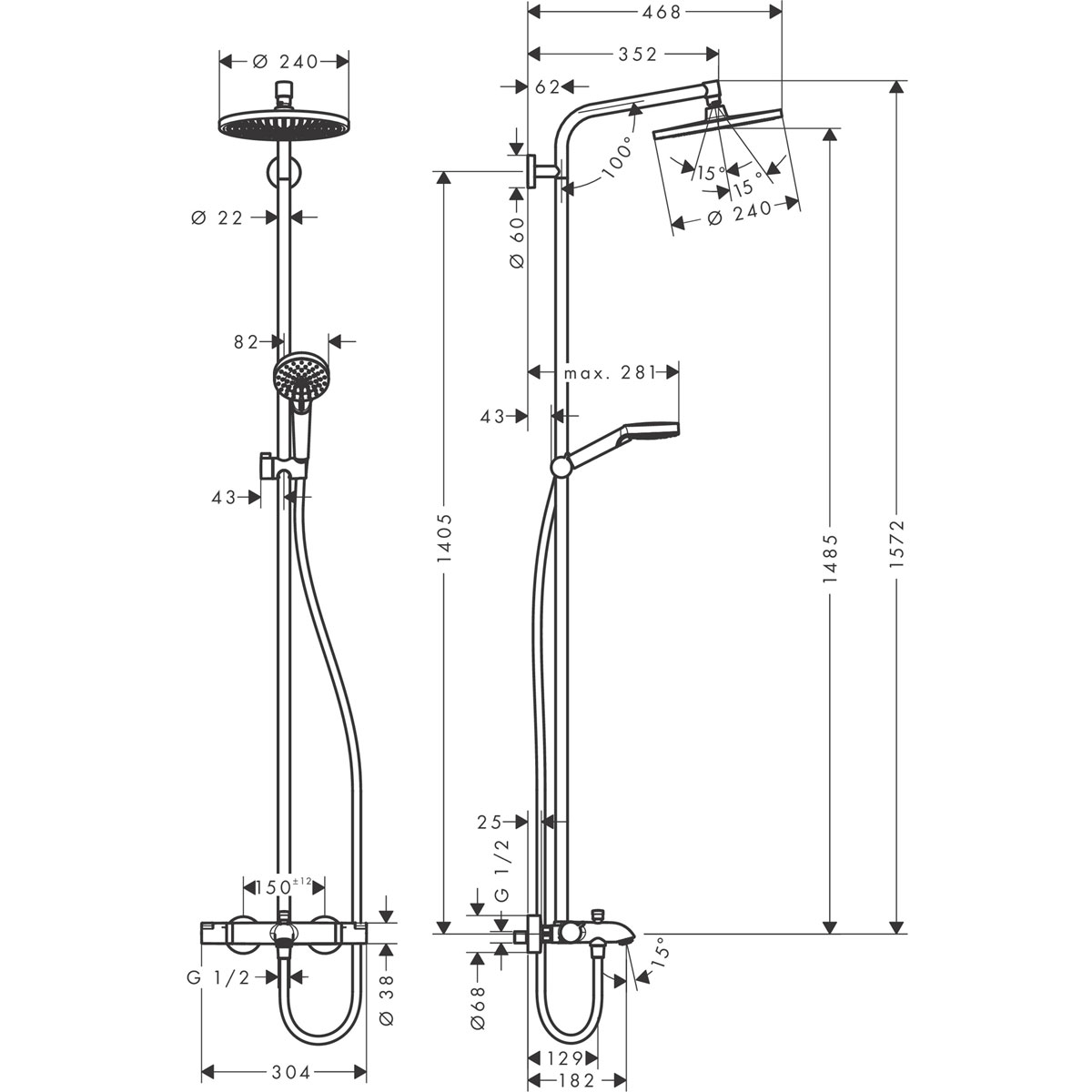 Hansgrohe  Duschsystem 240 Crometta S 1 Strahlart mit Wannenthermostat Chrom | 115140 – Bild 3