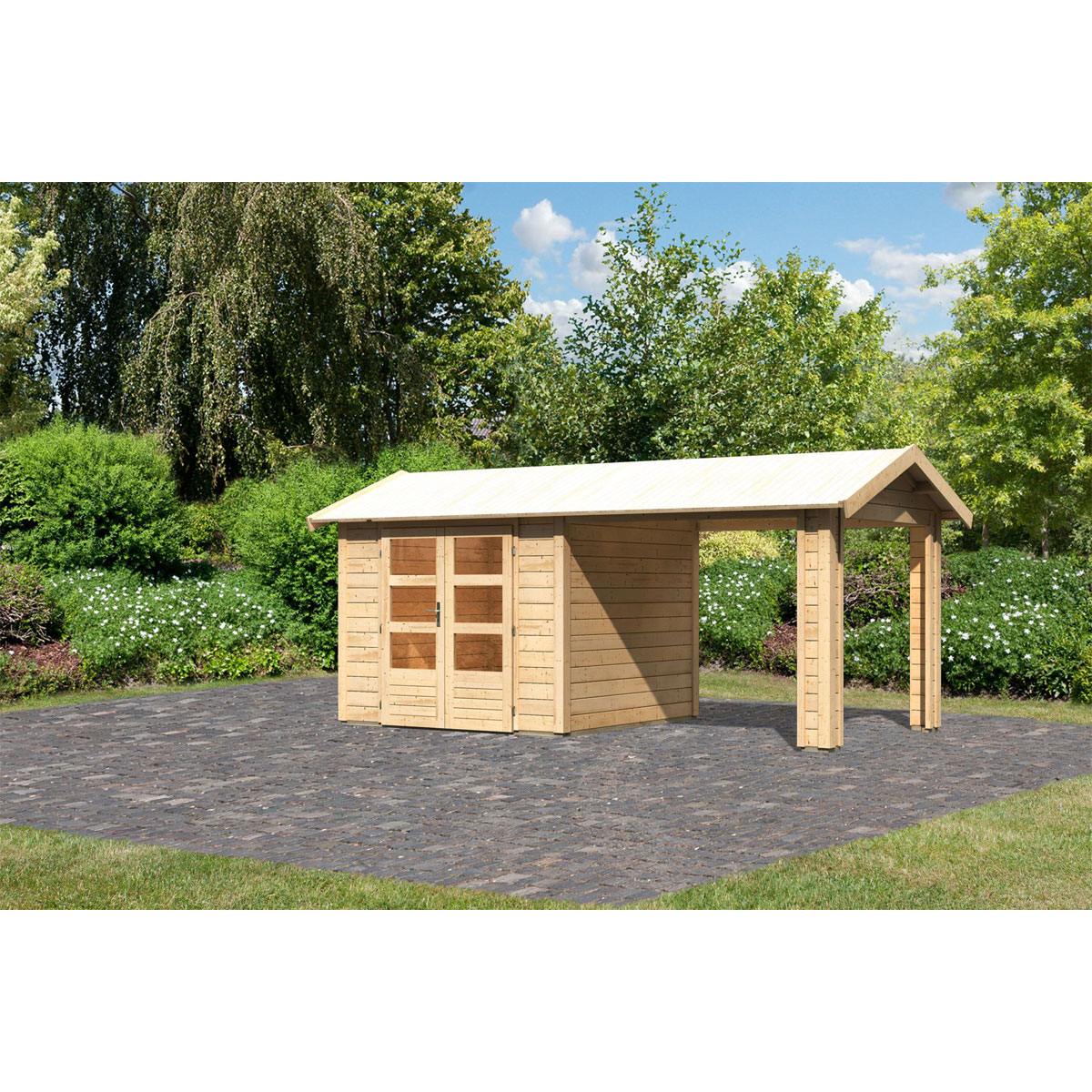 Karibu  Blockbohlenhaus Theres 3 naturbelassen mit Dachausbauelement | 118132