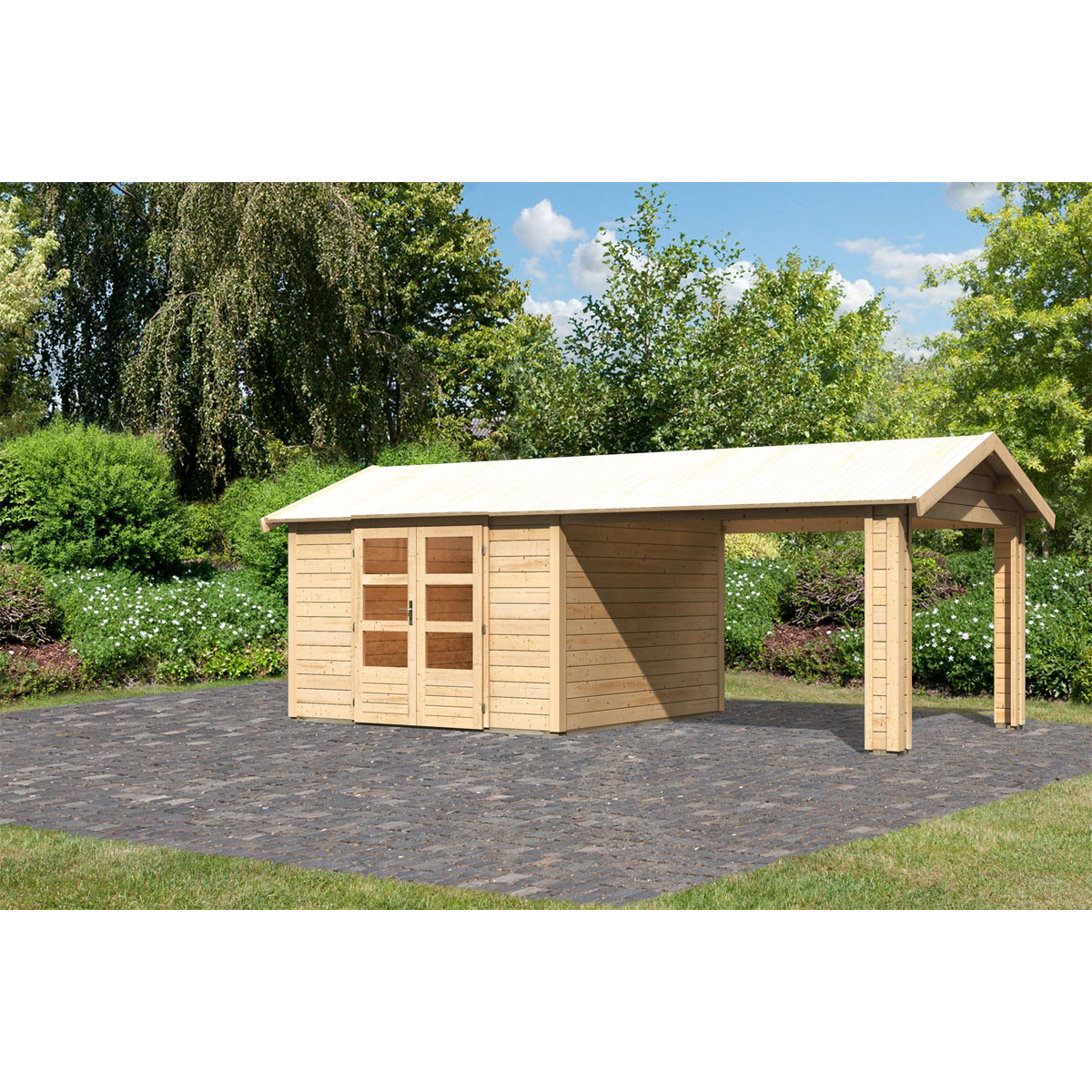 Karibu  Blockbohlenhaus Theres 7 naturbelassen mit Dachausbauelement | 118136