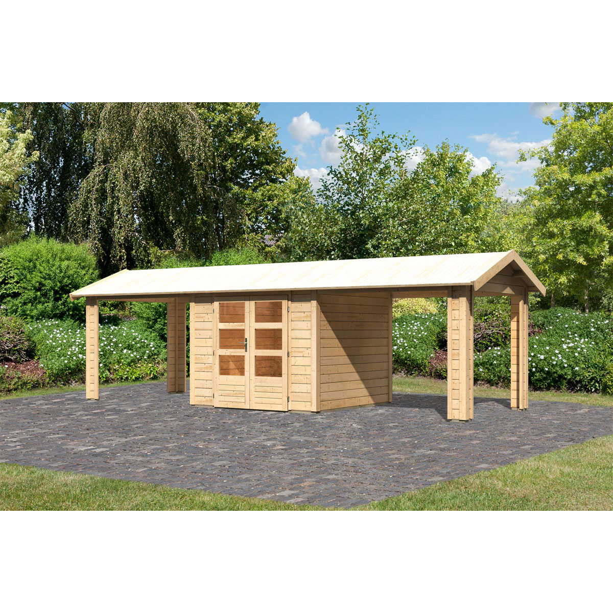 Karibu  Blockbohlenhaus Theres 3 naturbelassen mit 2 Dachausbauelementen | 118138