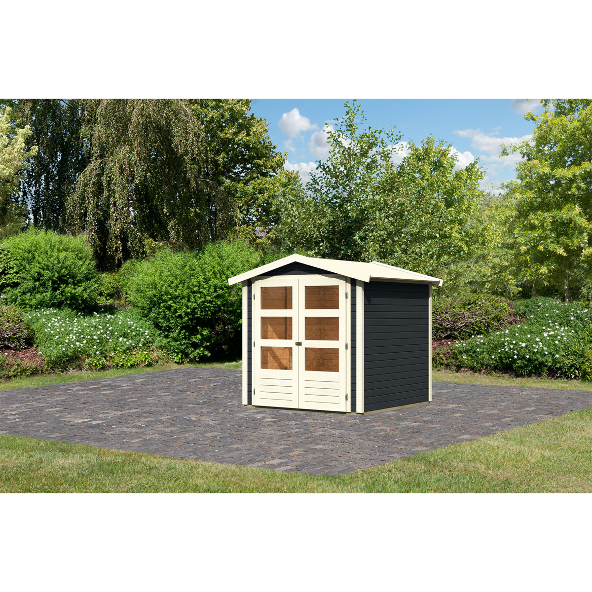 Karibu  Blockbohlenhaus Rhein 2 186 x 186 cm anthrazit | 120974