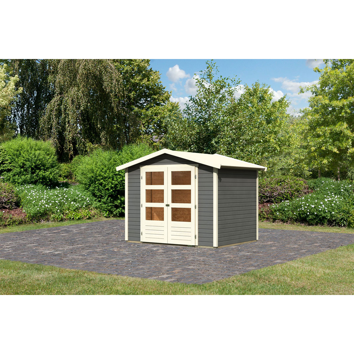 Karibu  Blockbohlenhaus Rhein 3 246 x 186 cm terragrau | 120976