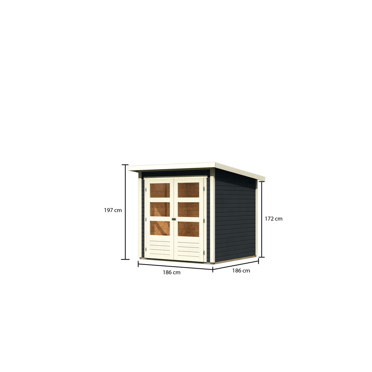 Karibu  Blockbohlenhaus Ruhr 2 186 x 186 cm anthrazit | 120987 – Bild 3