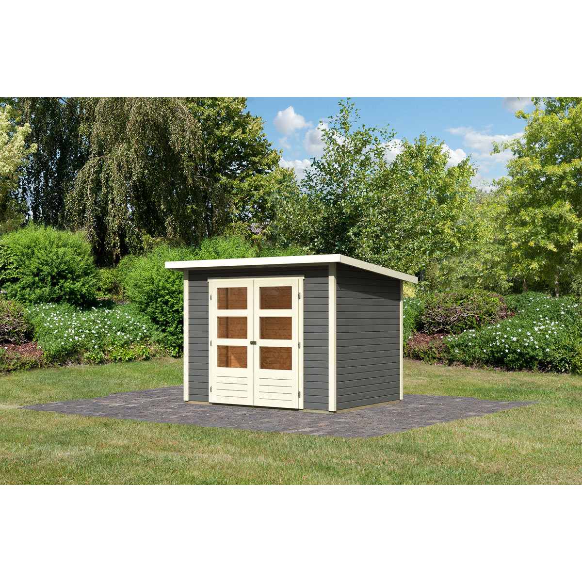 Karibu  Blockbohlenhaus Ruhr 3 246 x 186 cm terragrau | 120989