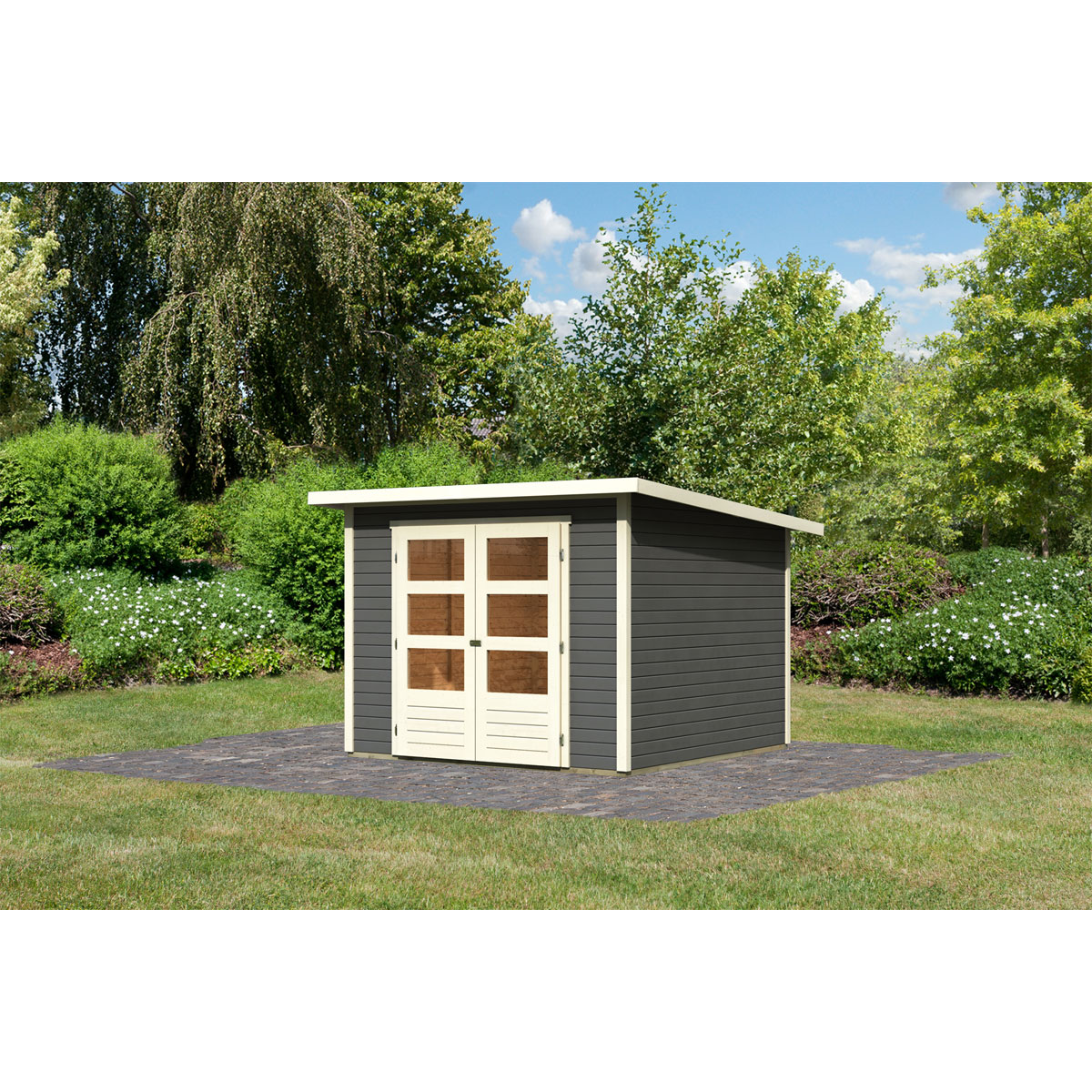 Karibu  Blockbohlenhaus Ruhr 4 246 x 246 cm terragrau | 120992