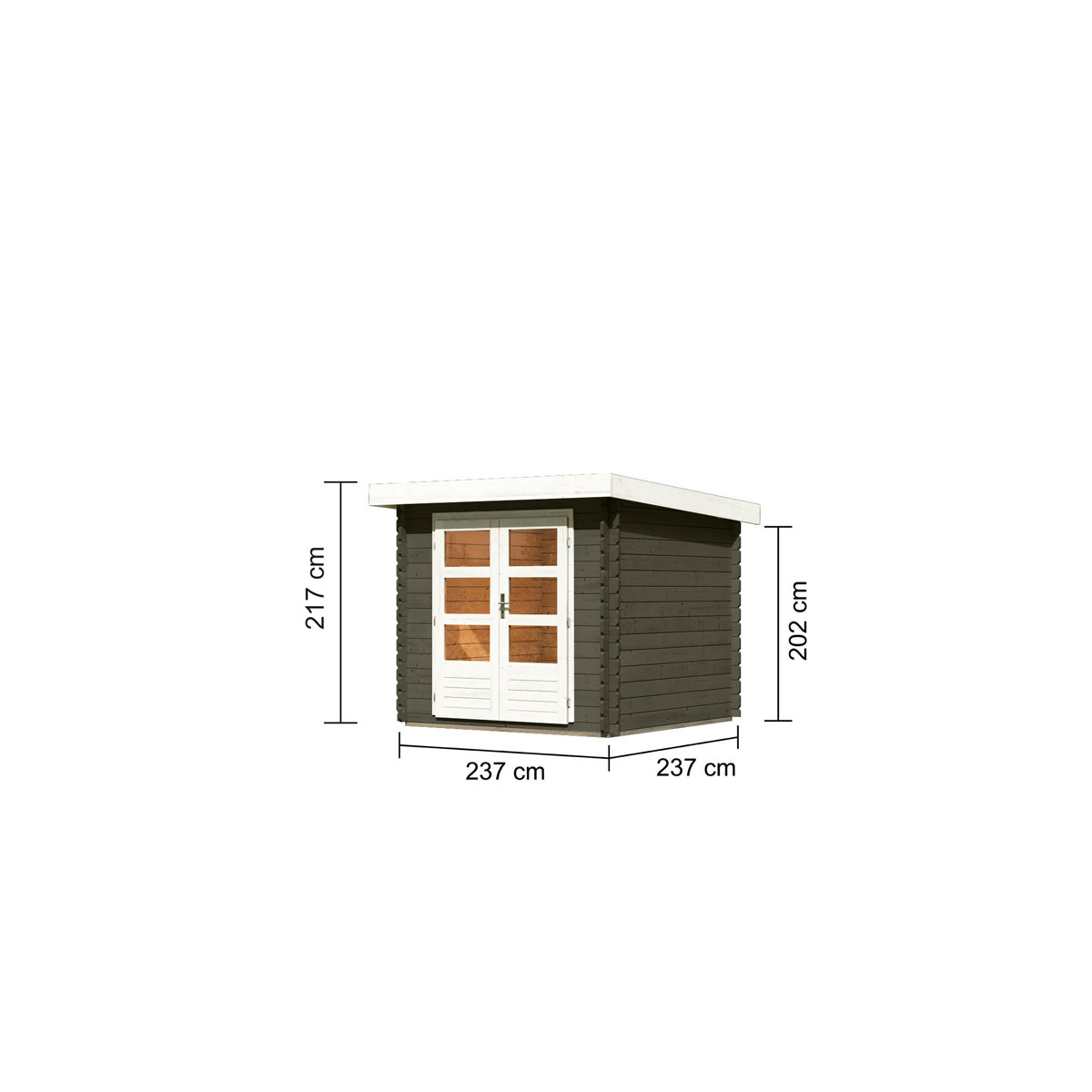 Karibu  Blockbohlenhaus Emscher 2 terragrau 237 x 222 x 237 cm | 237x237x202 | 120995 – Bild 3