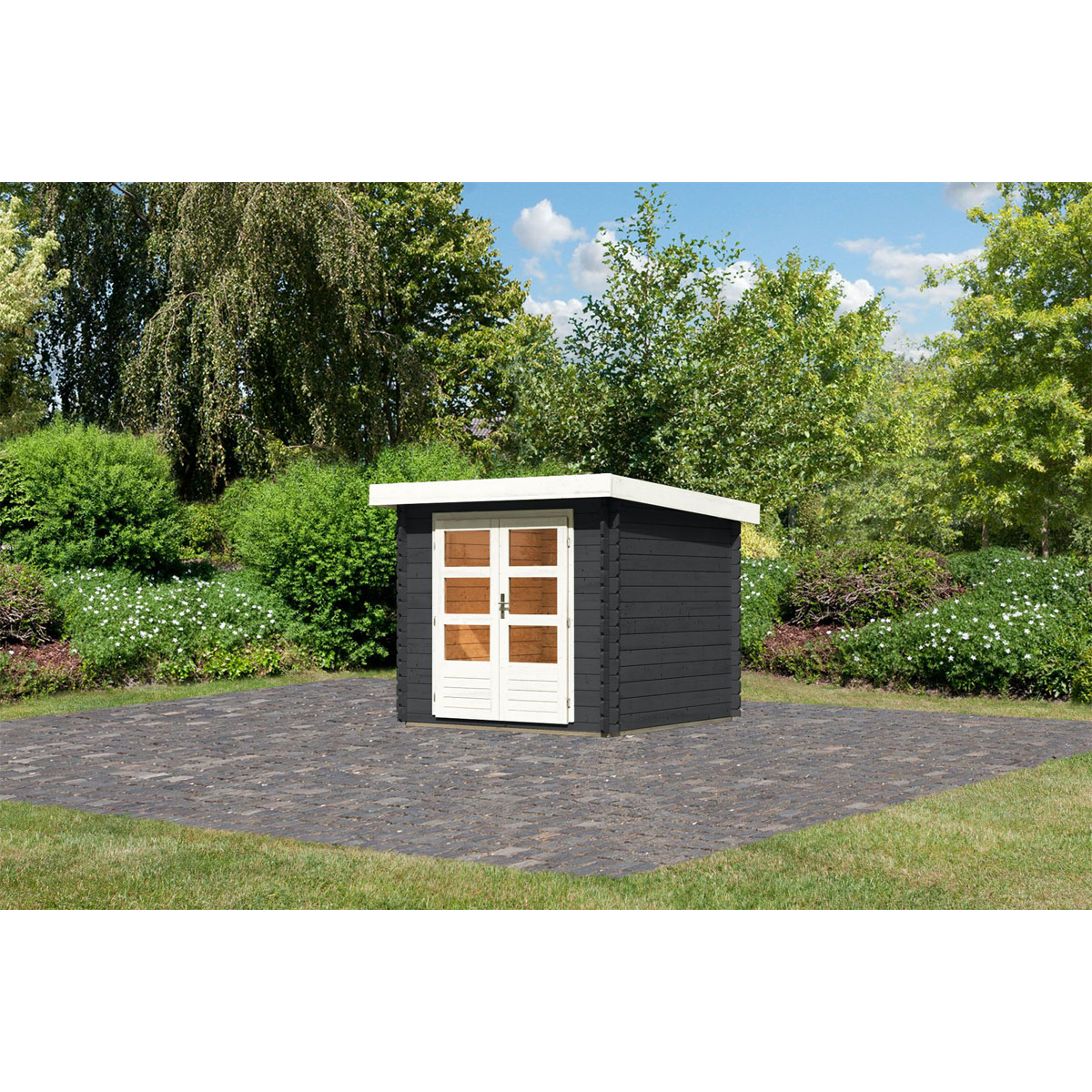 Karibu  Blockbohlenhaus Emscher 2 237 x 237 cm anthrazit | 120996