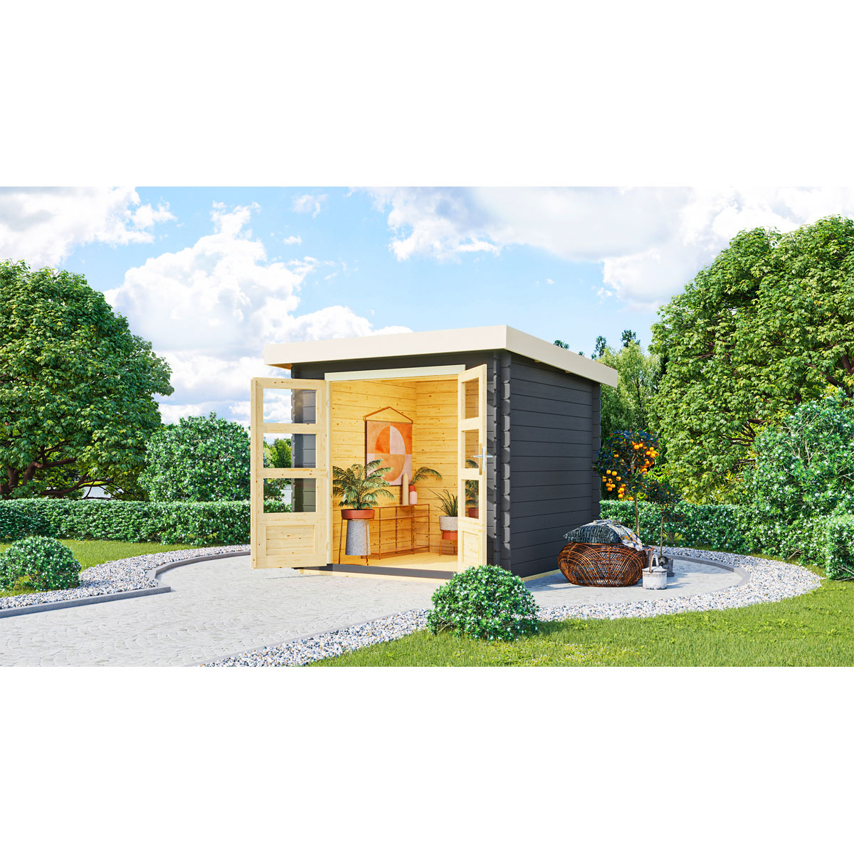 Karibu  Blockbohlenhaus Emscher 3 terragrau 297 x 222 x 237 cm | 297x237x202 | 120998 – Bild 4