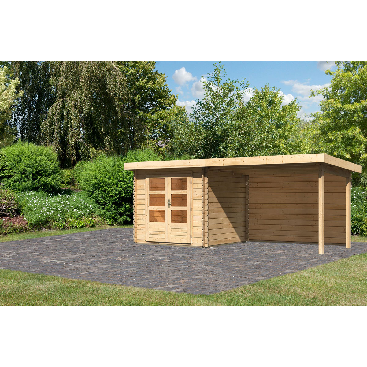 Karibu  Blockbohlenhaus-Set Emscher 2 naturbelassen | 121003