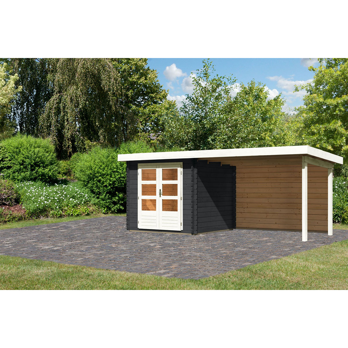 Karibu  Blockbohlenhaus-Set Emscher 2 anthrazit | 121005