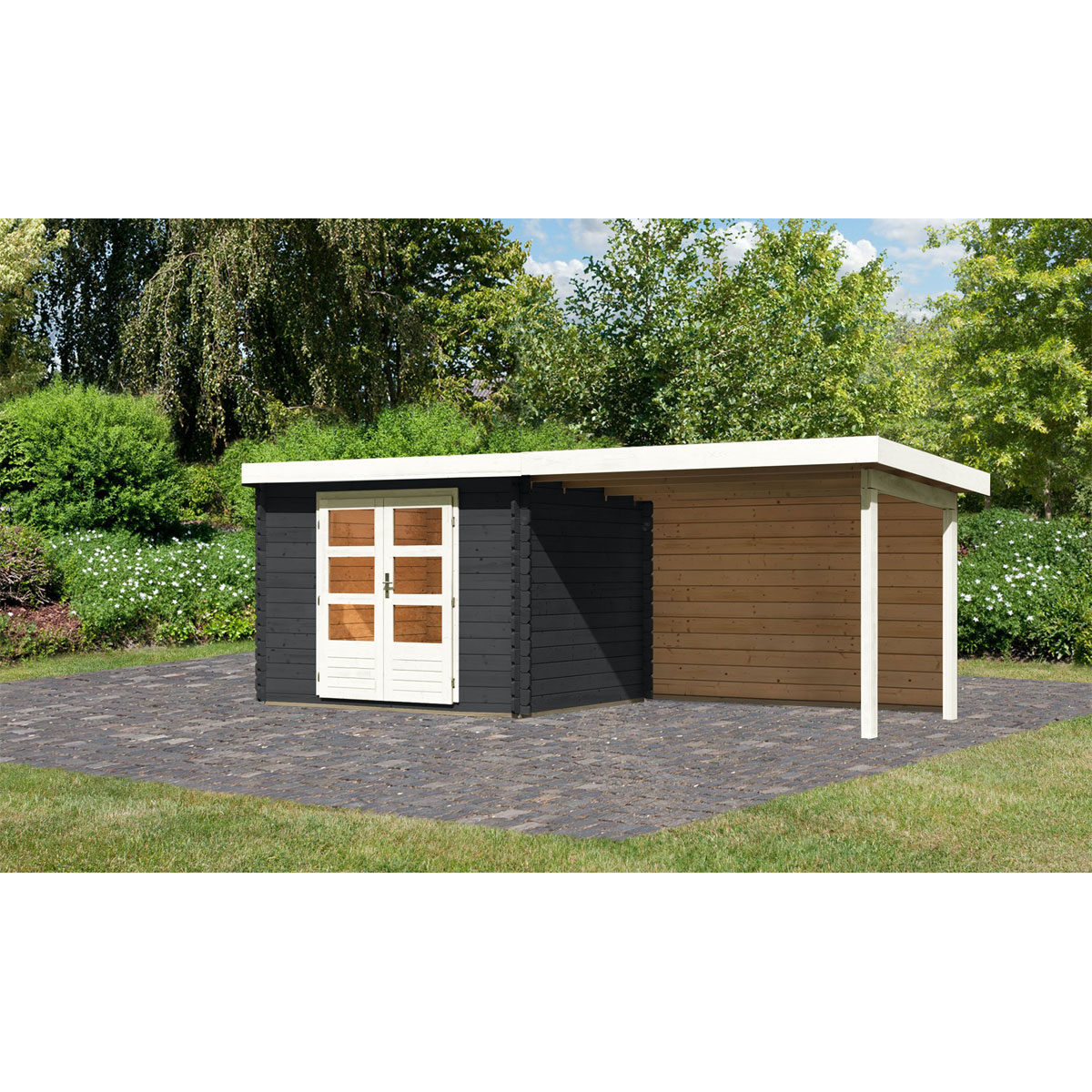 Karibu  Blockbohlenhaus-Set Emscher 3 anthrazit | 121008