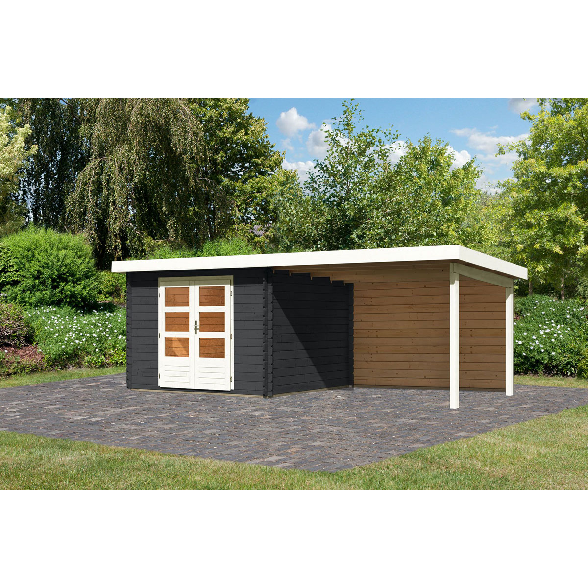 Karibu  Blockbohlenhaus-Set Emscher 5 anthrazit | 121011