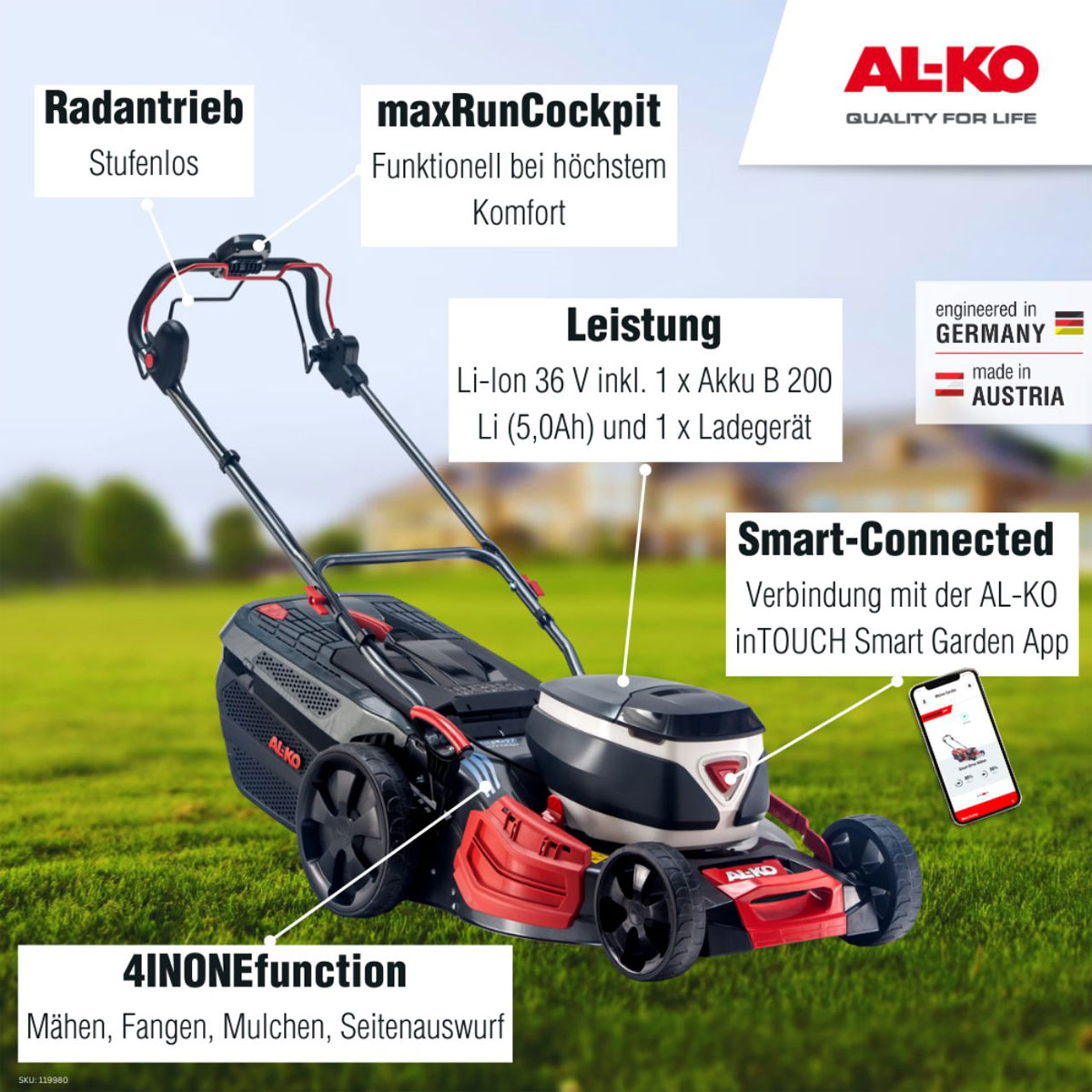 AL-KO  Akku-Rasenmäher 512 36V Li VS-W Premium inkl Akku und Ladegerät | 130114 – Bild 3