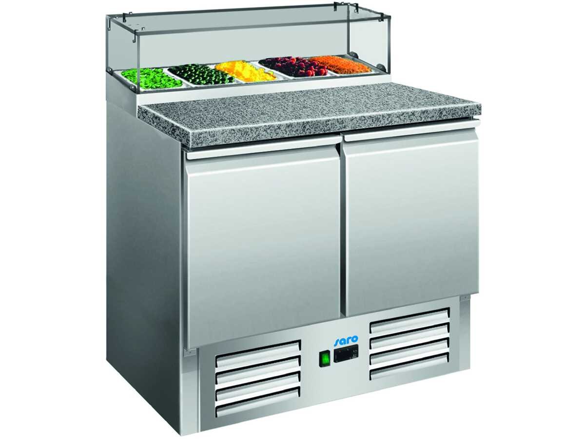 Pizzatisch mit Glasaufsatz, Arbeitsplatte Granit, 5 x GN 1/6, B 900 x T 700 x H 1180 mm