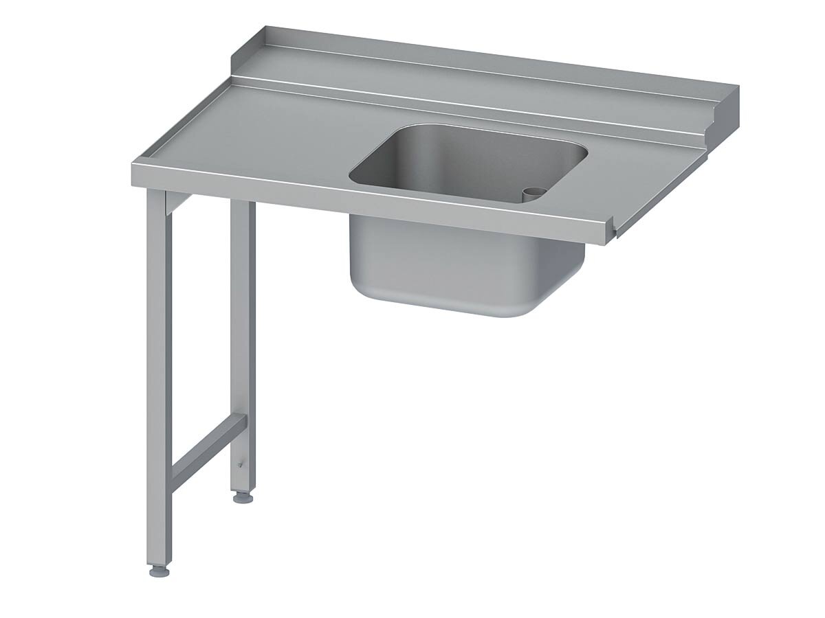 Stalgast Edelstahl Zulauftisch links, mit Becken, auf zwei Beinen, mit Aufkantung, BTH 1000 x 750 x 880 mm