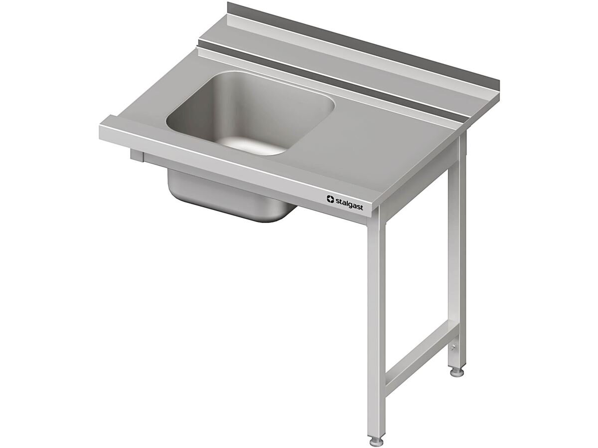 Stalgast Zulauftisch rechts mit Becken, 2 Beine, fest verschweißt, mit Aufkantung, BTH 1000x750x880 mm
