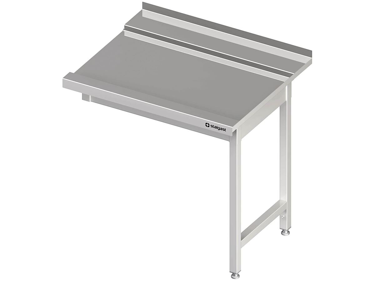 Ablauftisch Anbauseite links, auf zwei Beinen, fest verschweißt, mit Aufkantung, BTH 800x750x880 mm