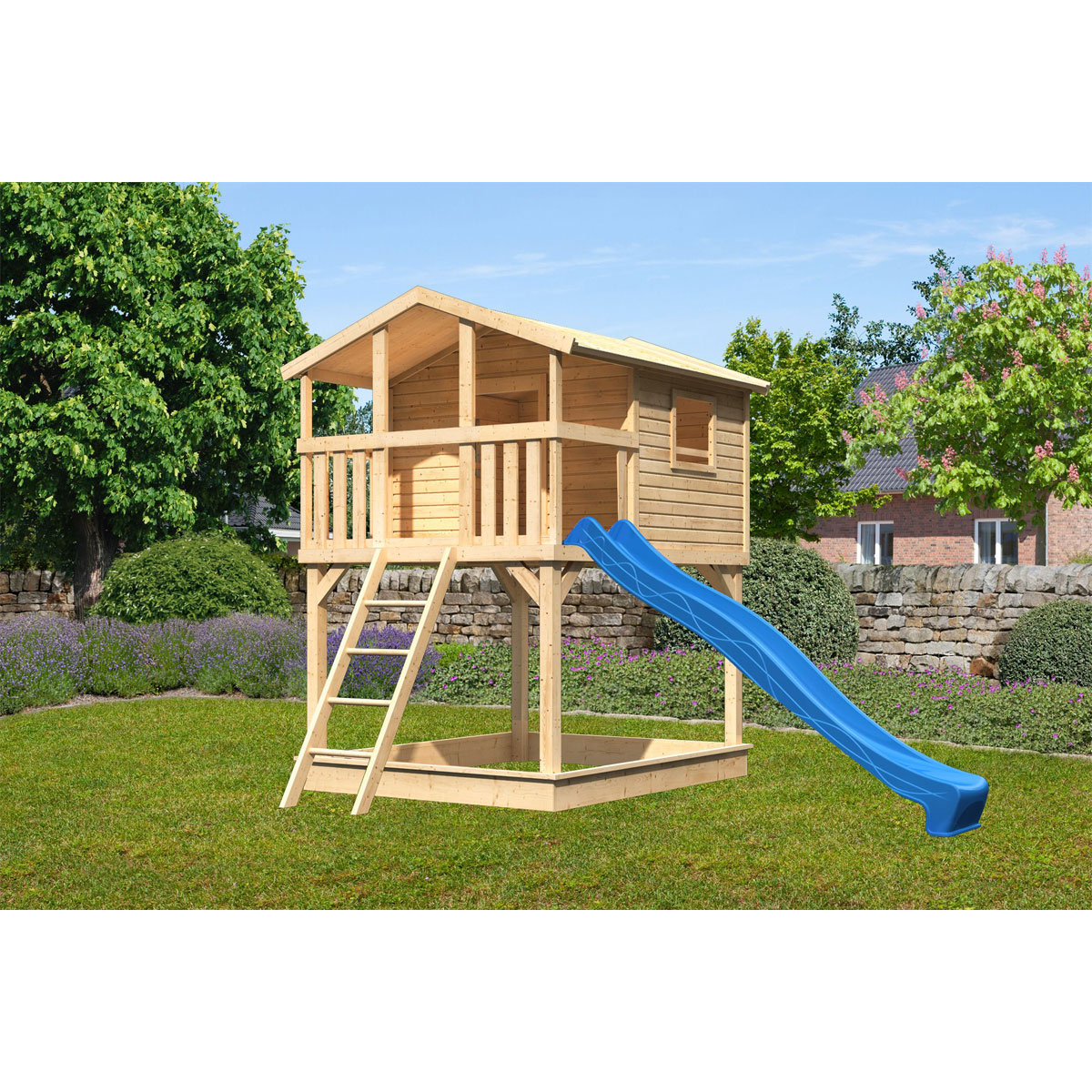 Karibu  Stelzenhaus Benjamin naturbelassen inkl Rutsche blau | 230485