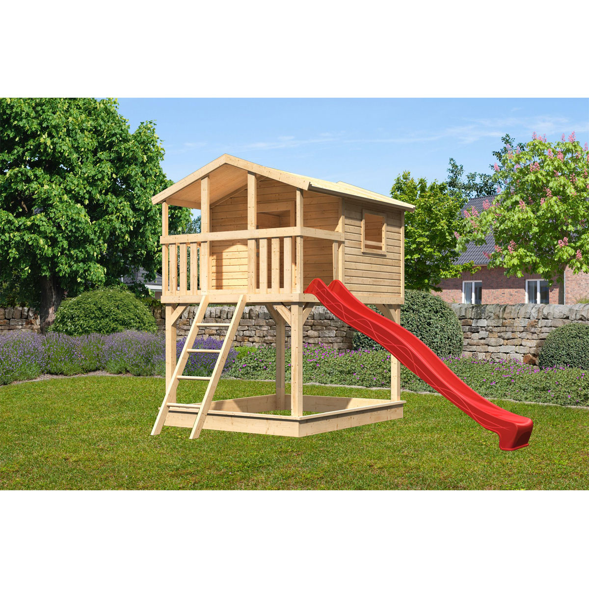 Karibu  Stelzenhaus Benjamin naturbelassen inkl Rutsche rot | 230490