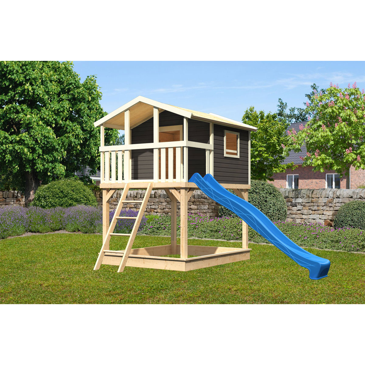 Karibu  Stelzenhaus Benjamin terragrau inkl Rutsche blau | 230495