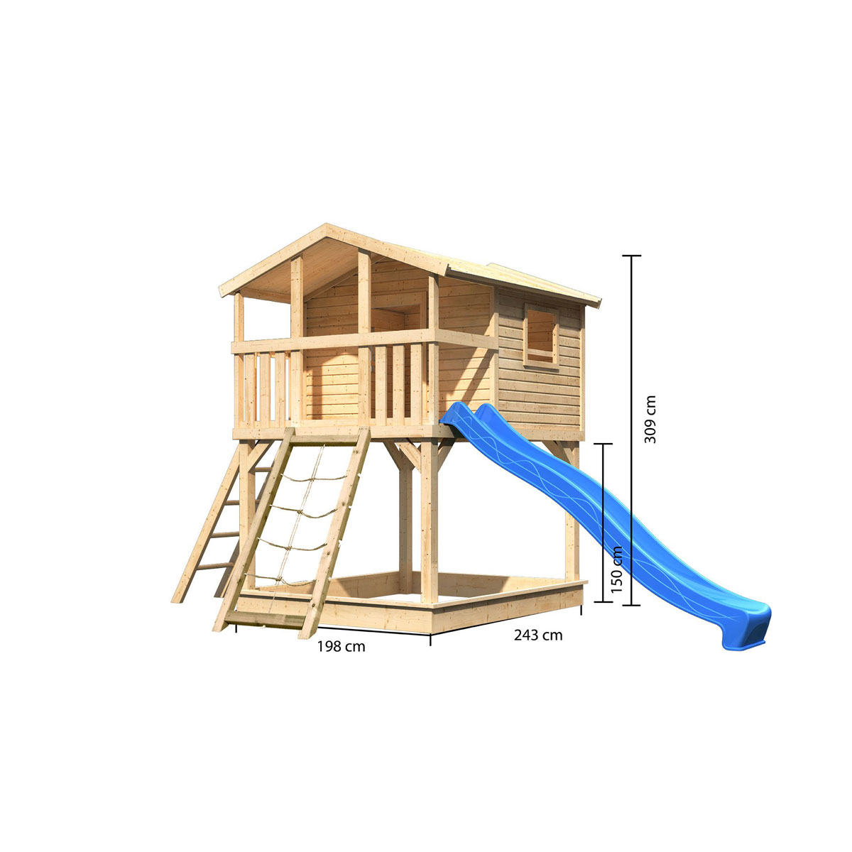 Karibu  Stelzenhaus Benjamin natur inkl Rutsche blau und Netzrampe | 230503 – Bild 3