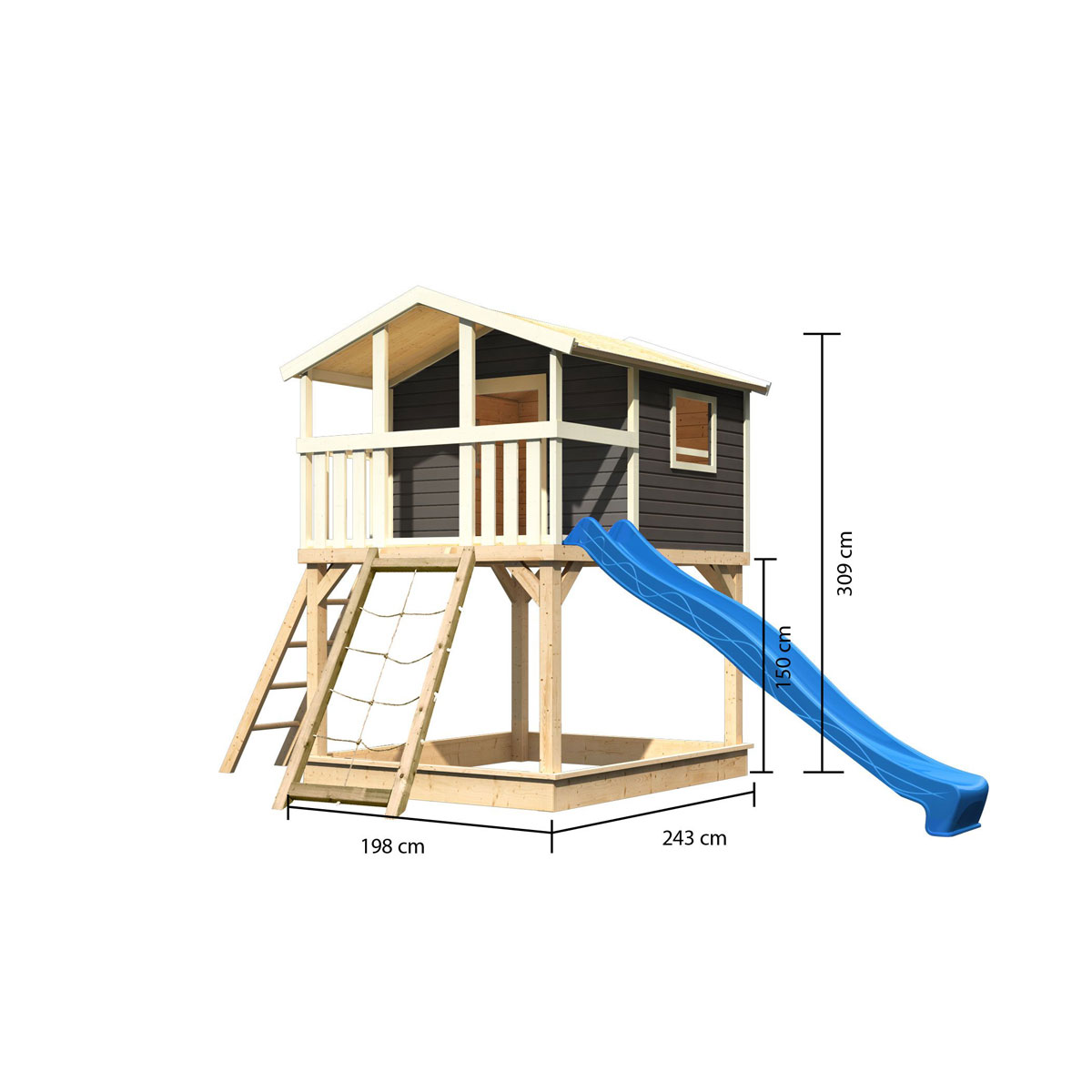 Karibu  Stelzenhaus Benjamin natur inkl Rutsche blau und Netzrampe | 230509 – Bild 3