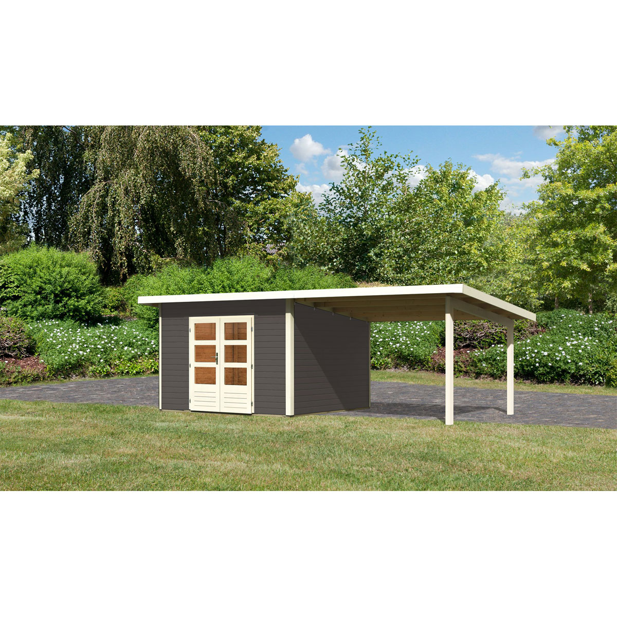 Karibu  Gartenhaus Northeim 3 terragrau 40 mm mit Anbaudach | 230595