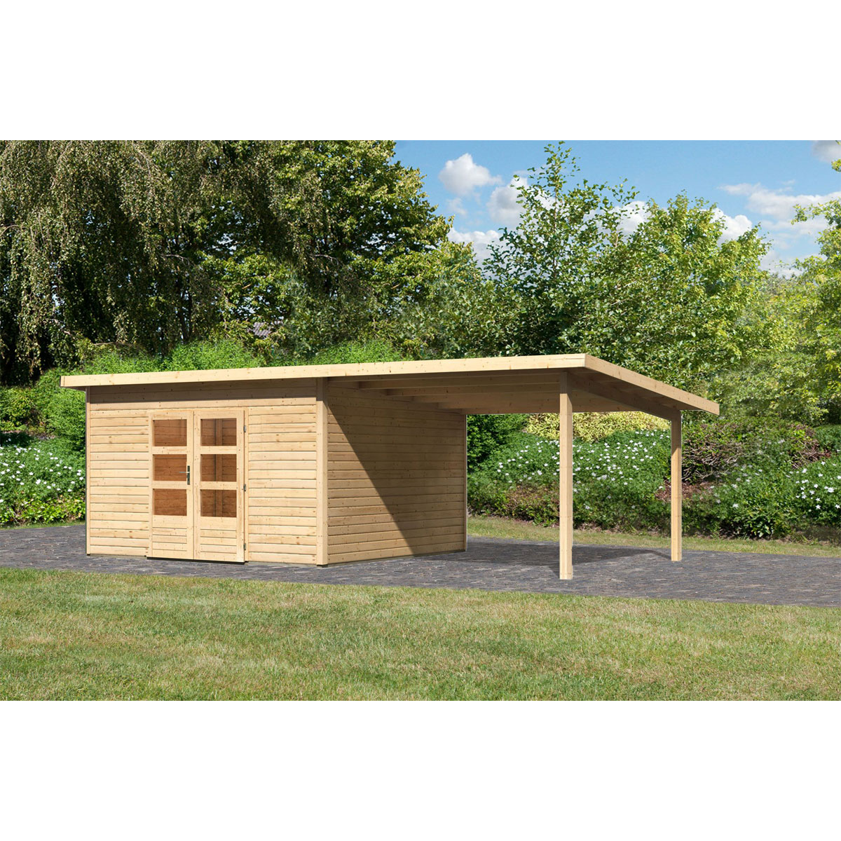 Karibu  Gartenhaus Northeim 5 natur 40 mm mit Anbaudach | 230598