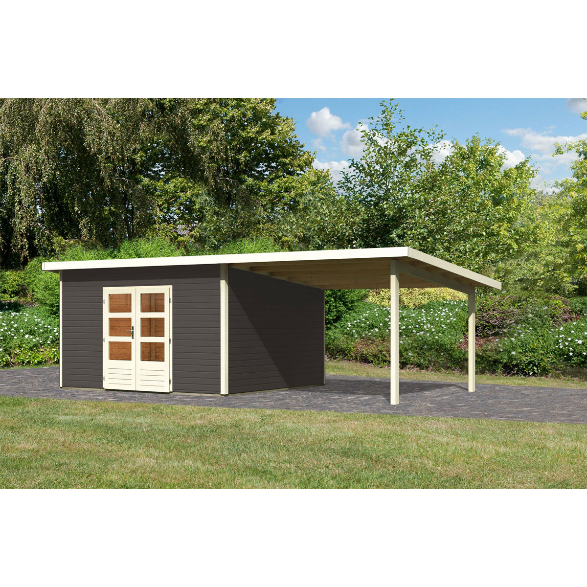 Karibu  Gartenhaus Northeim 5 terragrau 40 mm mit Anbaudach | 230599