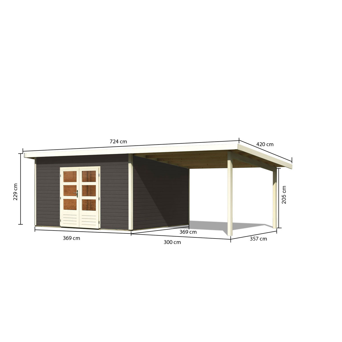 Karibu  Gartenhaus Northeim 5 terragrau 40 mm mit Anbaudach | 230599 – Bild 3