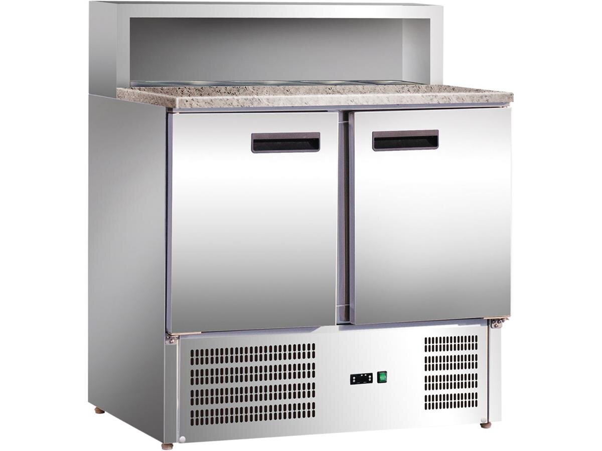 Pizzatisch mit 2 Türen und Granit Arbeitsplatte, für 5 x GN 1/6, Inhalt 285 Liter, BTH 900 x 700 x 1075 mm