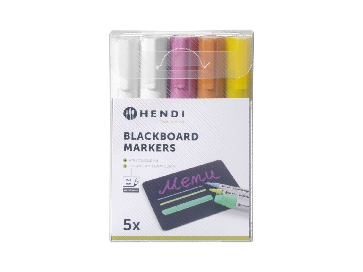 Kreidemarker Hendi, Strichstärke 2 bis 6 mm, 5 Stück, 1x rosa, 1x gelb, 1x bronze, 2x weiß