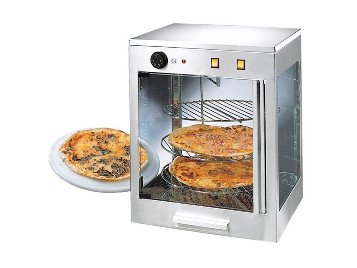 Neumärker Pizza-Vitrine mit drehenden Gittern Ø 380 mm, rundum verglast