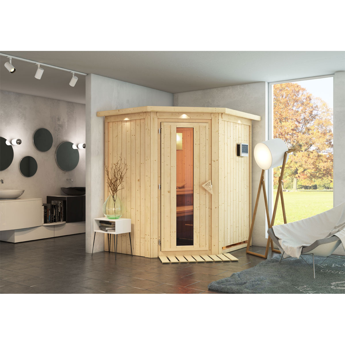 Karibu  Systemsauna Taurin Eckeinstieg mit Energiespartür | 271580