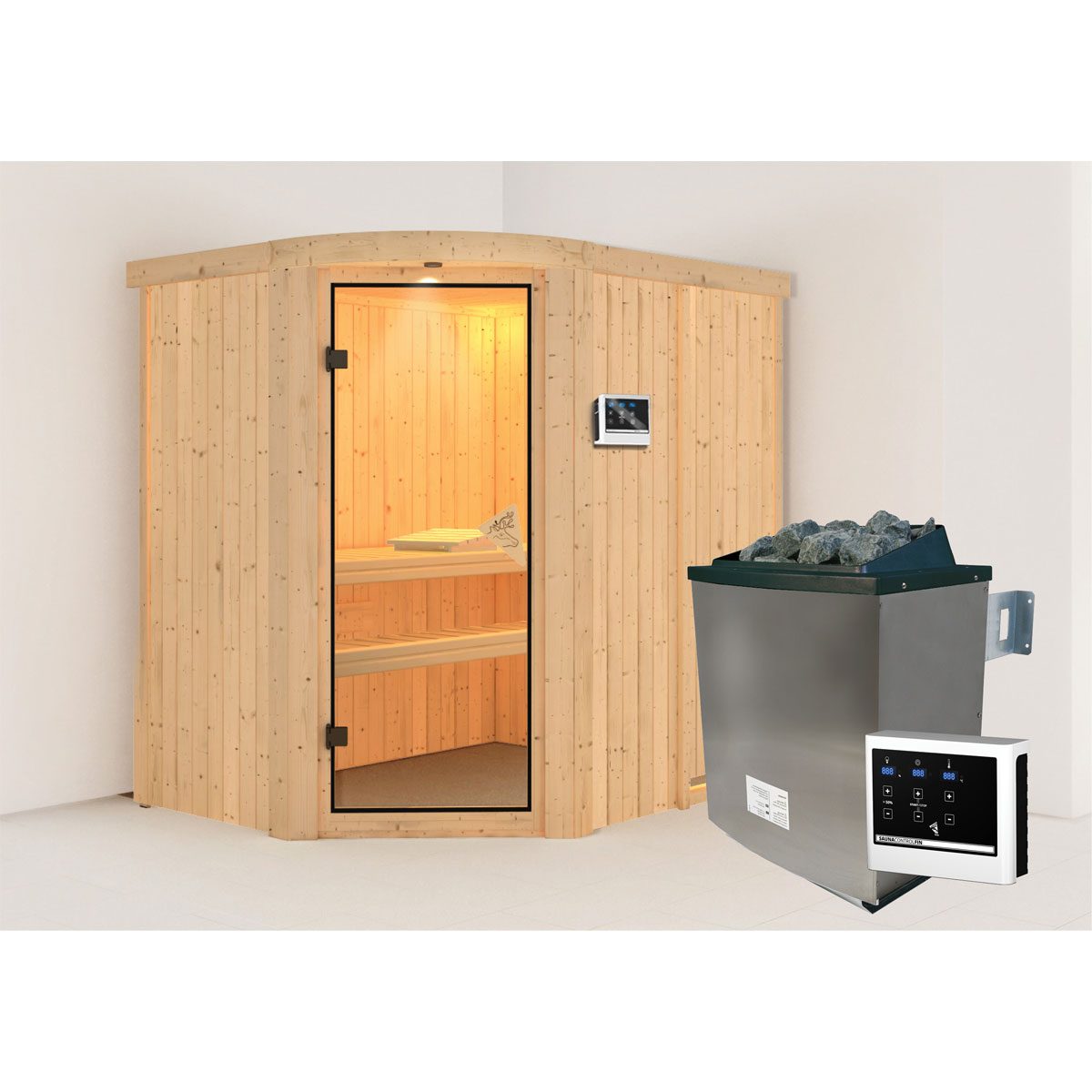 Karibu  Systemsauna Lavea Rundeinstieg mit bronzefarbener Ganzglastür | 273311