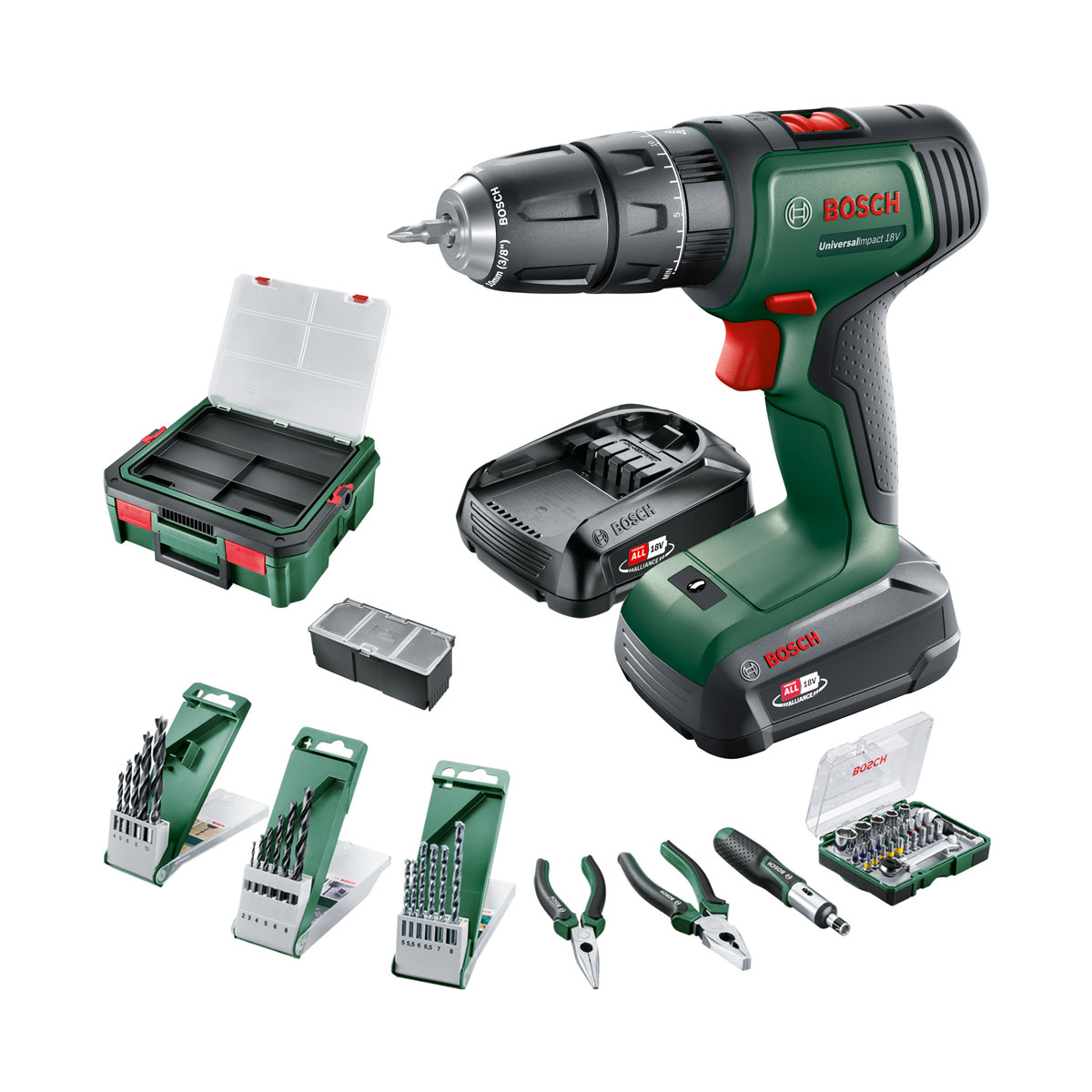Bosch  Akku-Schlagbohrschrauber UniversalImpact 18V 2 Akkus Ladegerät und Zubehör | 401200