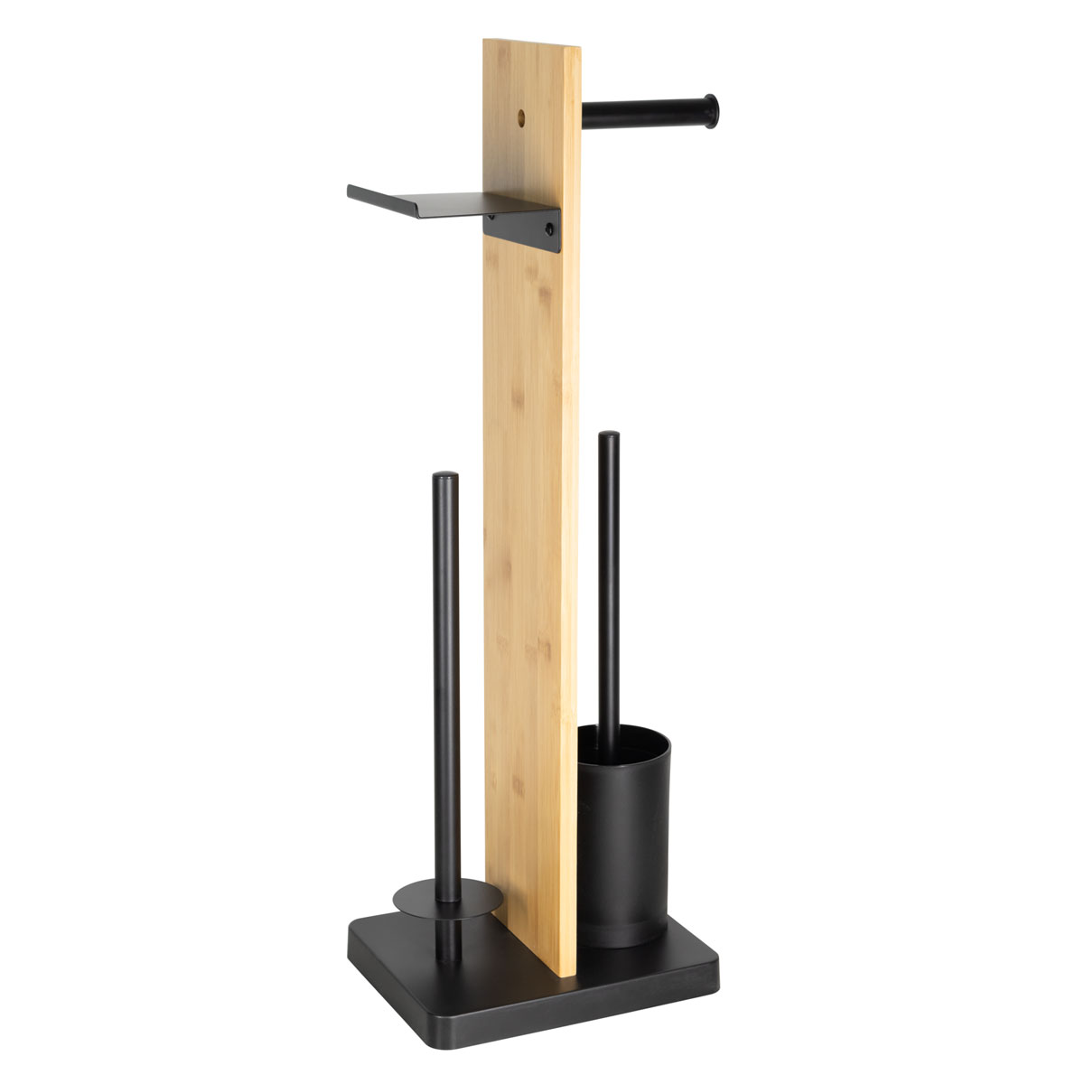 Valblue Stand- WC- Garnitur 3 in 1 Bambus/ Eisen mit Rollen-u Ersatzrollenhalter u Ablage | 401837