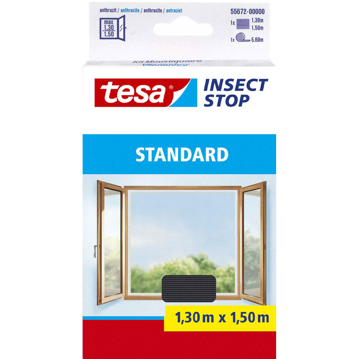 Tesa Fliegengitter Standard für Fenster anthrazit 1,30m x 1,50m | 445182