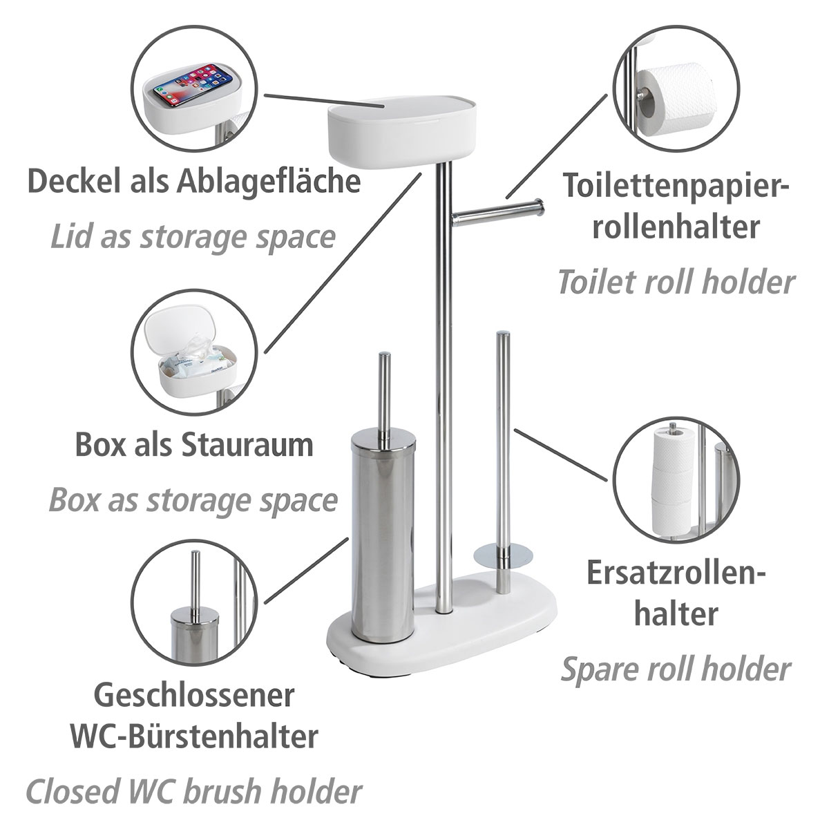 Wenko  Stand WC-Garnitur mit Box Rivazza Weiß integrierter Toilettenpapierhalter Ersatzrollenhalter und WC-Bürstenhalter mit Ablagebox | 514827 – Bild 3