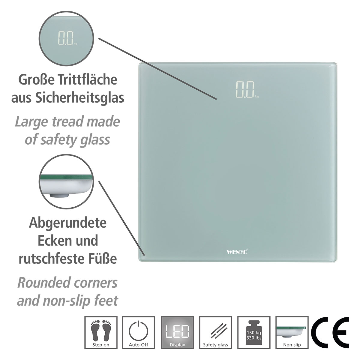 Wenko  Personenwaage LED Grau digitale Körperwaage mit LED-Display | 515366 – Bild 3
