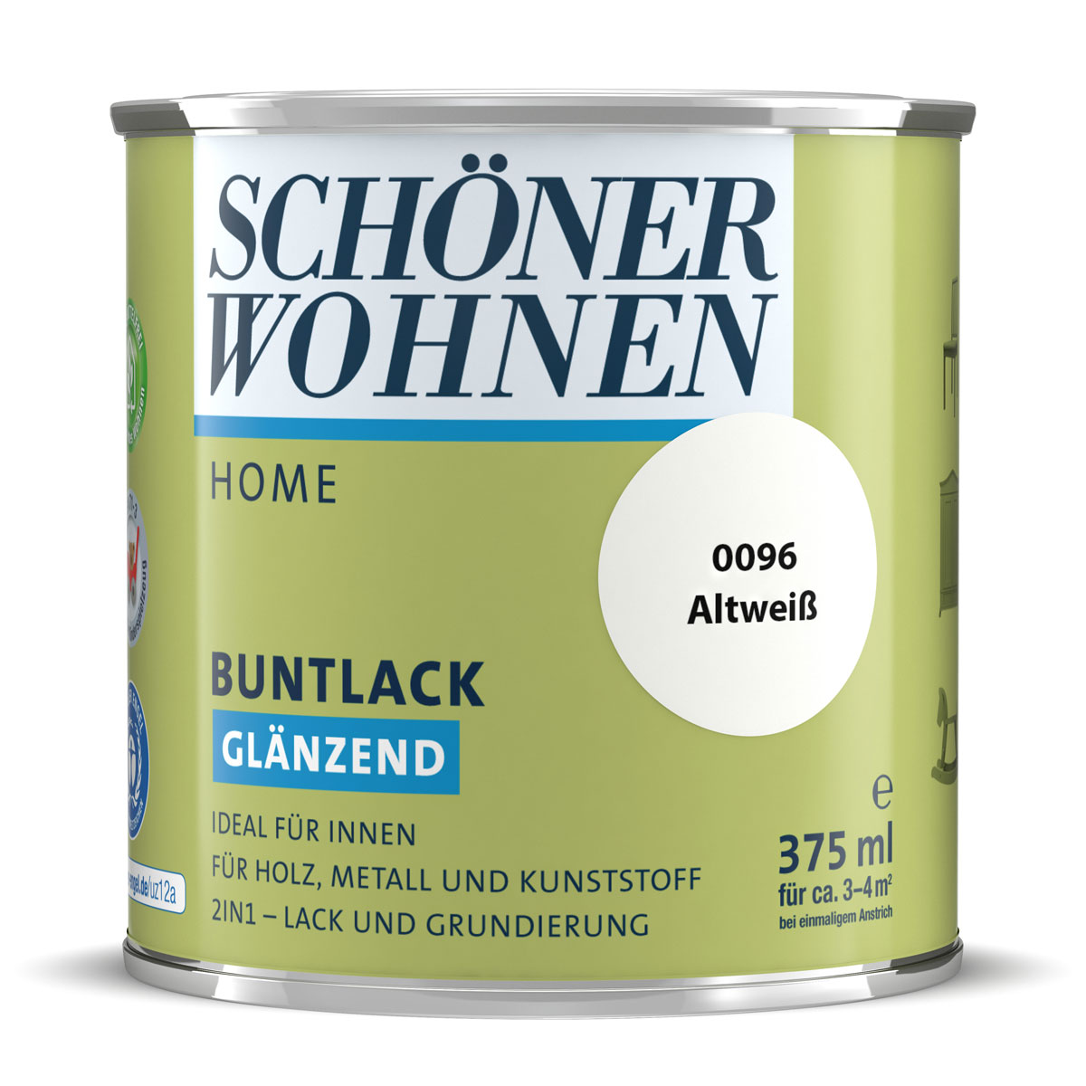 Schöner Wohnen Farbe Buntlack Home altweiß glänzend 375 ml | 0,375 | Glänzend | 533136