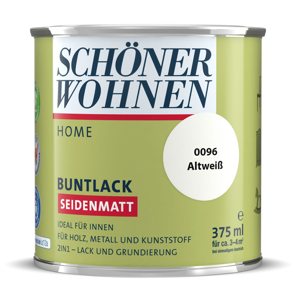 Schöner Wohnen Farbe Buntlack Home altweiß seidenmatt 375 ml | 0,375 | Seidenmatt | 533169